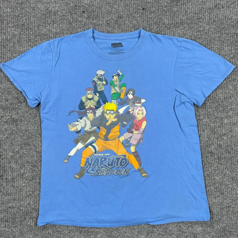 Naruto Shippuden Anime Graphic T Shirt Mens Large Blue Cotton Short Sleeve